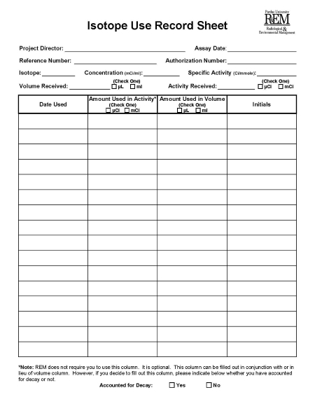 isotope use record sheet